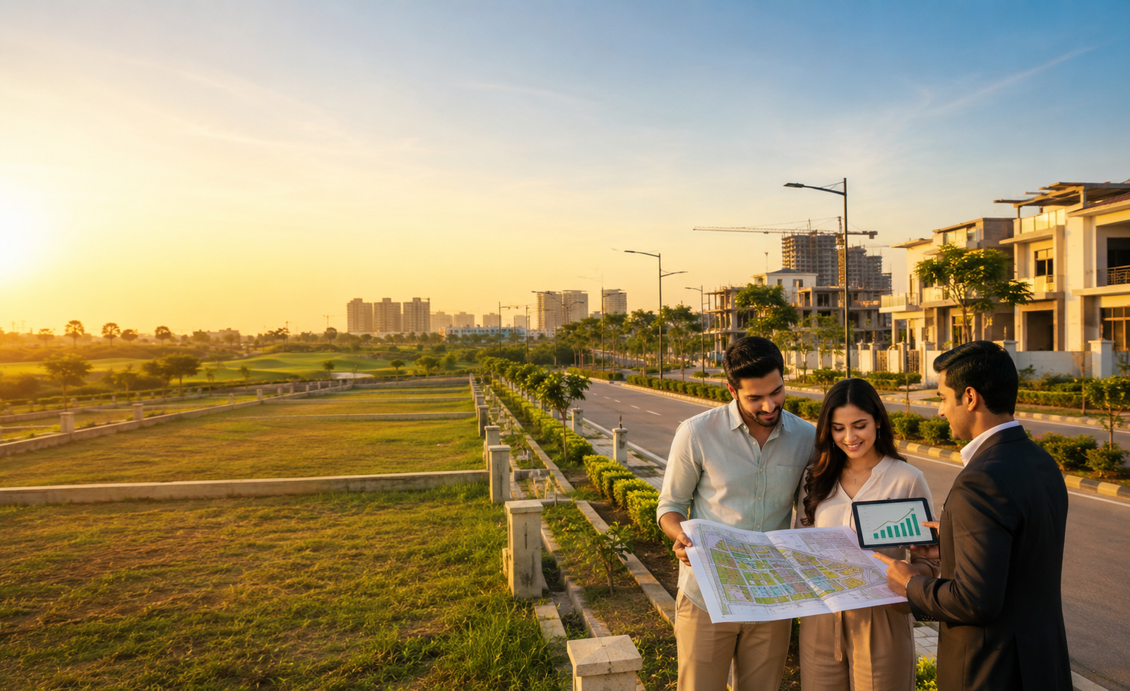 Premium residential plots in Sushant Golf City Lucknow with modern infrastructure, landscaped roads, luxury villas, and investors exploring real estate opportunities.